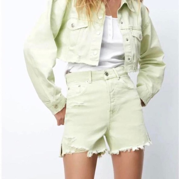 Zara Pants - Zara Slit Straight Denim Shorts in Apple Green (2)